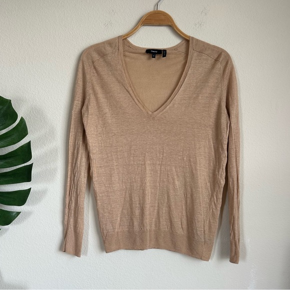 Theory Adrianna Linen Blend V-neck Fine Knit Sweater - Picture 4 of 15